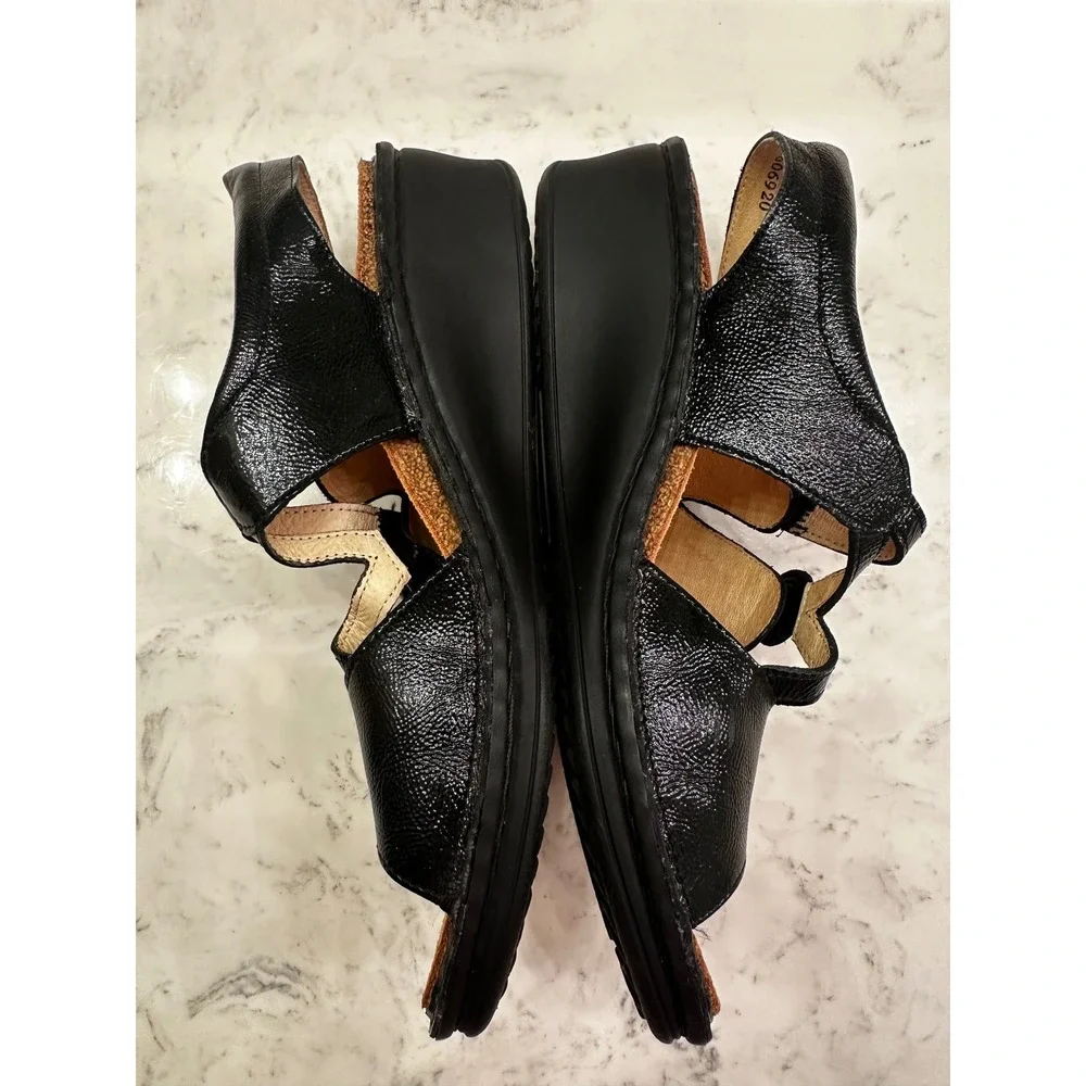 Finn Comfort Adana Dress Sandal Womens 9.5 US/7.5 UK Black‎ Patent Leather Wedge